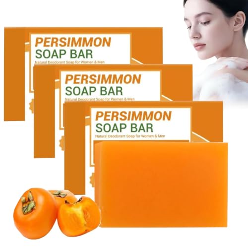 Savon solide au kaki anti-odeur pour visage et corps, lot de 3 pains artisanaux