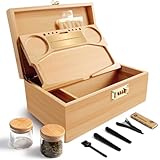 SafeDelux Extra Large Bamboo Stash Box with Combination Lock, Smell Proof Tube & Jar, Storage Containers with Brush & Tray, Great Home Decor & Father’s Day Gift