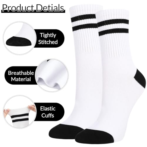 Jspupifip 6 Pairs Striped Crew Socks for Women, Splicing Color Athletic Sports Running Socks, Soft Breathable Calf Tube Sock2