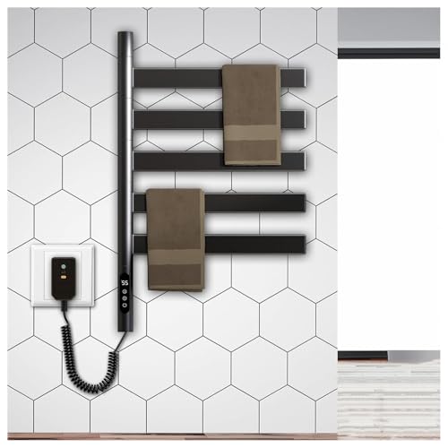 Toallero eléctrico giratorio blanco calefaccionado de pared con temporizador y enchufe para baño