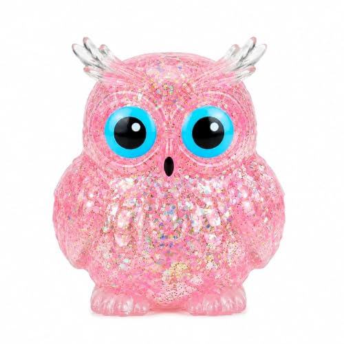 Cute Owl Squishy Stress Ball for Kids Ages 3+ & Adults - Slow Rising Glitter Squeeze Toy, Sensory Desk Toy Gift(Pink owl)