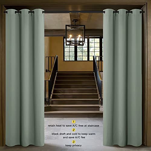 Image of NICETOWN Sliding Door Curtains 96 inch Length, Single Curtain, Insulating Thermal Blackout Curtains for Bedroom Window Bathroom Doorway Front Door (1 Panel, 5ft Wide x 8ft Long, Greyish Green)