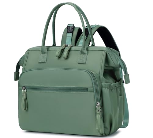 LORADI Sac à langer convertible, large ouverture sur le dessus, 14 poches, avec boucle de poussette, résistant à l'eau, vert, Large, Sac fourre-tout à langer
