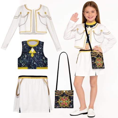 yumcute Anime Kostüm Kinder Singers Idol Bühnen-Rollenspiel-Outfits mit Weste Jacke Mädchen Cosplay Outfit für Halloween Karneval Fasching Mottoparty Dress-up