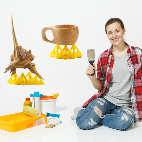 Fubuuf 50 Stück Maler Pyramidenständer Gelb ABS Kunststoff Kegelständer Pyramiden Stands Farbständer für Leinwände Mini-Kegel-Farbständer Stabile Dreiecksstütze für Leinwand, Möbel, DIY Projekte
