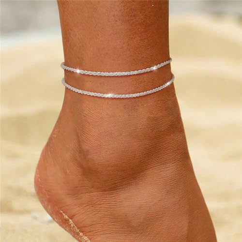 image for MIDEEO Gold/Silver Ankle Bracelets for Women,14K Gold Anklets for Wome