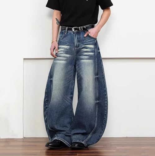 Wide Leg Barrel Jeans for Men Seam Front Baggy Hip Hop Loose Denim Pants Irregular Sutures Vintage Washed Jeans4