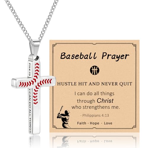 Sereney Baseball Necklaces for Boys as Baseball Cross Necklace Stainless Steel Christian Philippians 413 Accessories Pendant as Religious Baseball Gifts for Boys Communion Confirmation Baptism