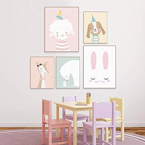 4er Set Kinderzimmer Babyzimmer Poster Bilder Din A4 | Mädchen Junge Deko | Dekoration Kinderzimmer | Waldtiere Safari Skandinavisch 5 Stücke Cover