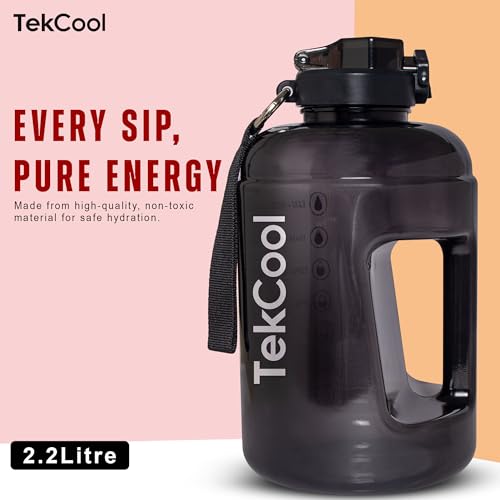 Image of TEKCOOL Gym 2. 2 Litre Bottle for Gym Workout, Motivational Sipper gallons for Adults, Water Bottles 2 + LTR, 2litre Sipper for Men & Women Motivational gallons