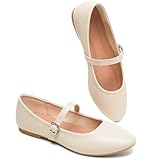 BABUDOG Womens Mary Janes Flats Shoes Ballet Flats Black Dress Shoes,Memory Foam Insole,Soft Synthetic Leather,with Strap(Apricot.US7)