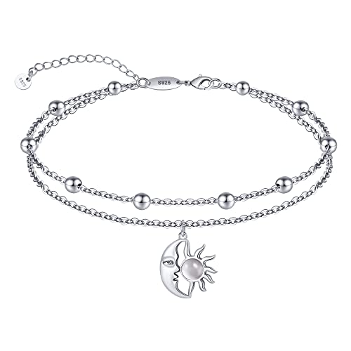 Image of CHIC & ARTSY Women Anklets S925 Sterling Silver Dainty Layered Anklet Bracelet Adjustable Multilayer Beach Ankle Bracelet Summer Jewelry for Women 10-11 Inches