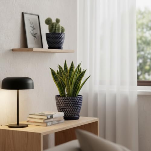 Docrin Blue Honeycomb Ceramic Plant Pot Set - 6.6"+5.5" Inch, Modern Decorative Planters with Drainage Holes & Saucers for Indoor/Outdoor Home Office by Docrin - Used condition - Image 6