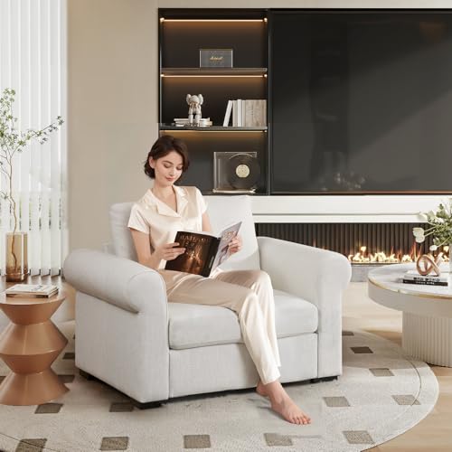 Sillón grande plegable lino color marfil miniatura 3