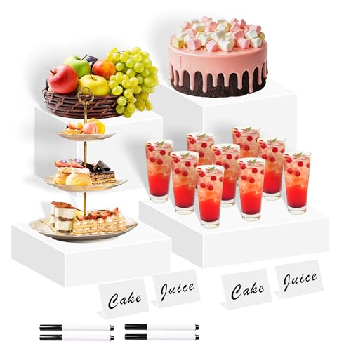frtzal 4PCS Food Risers for Buffet Table Display Stand for Catering Dessert Matte black Cube Boxes Nesting Risers with Hollow Bottoms (White, L-8,19,10,12) by frtzal - Used condition - US$35.63
