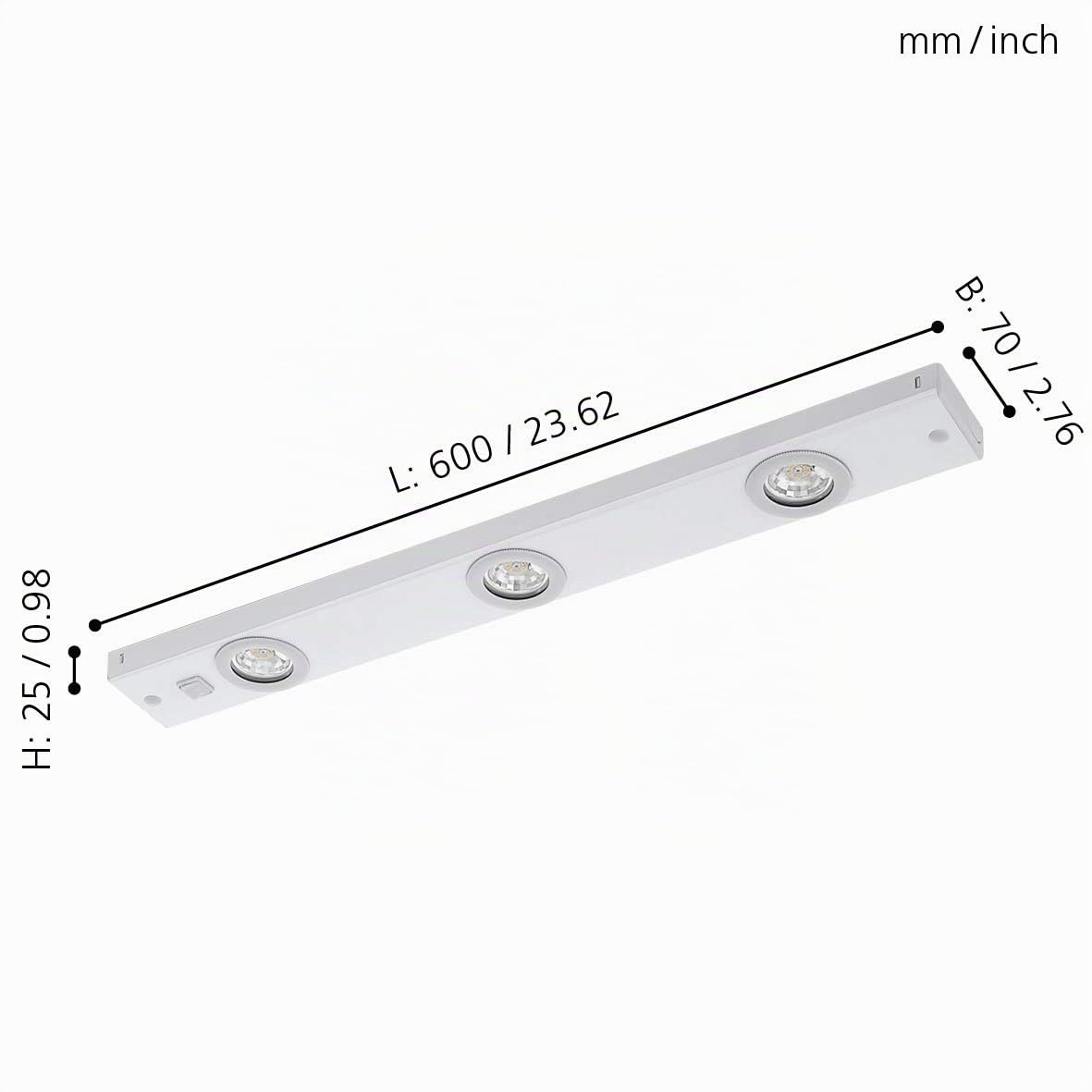 Eglo LED Lampe sous meuble Kob LED, lampe de cuisine 3 flammes en métal
