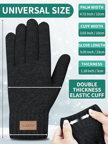 SELBATON Handschuhe Winter für Damen und Herren mit Wolle Verzweigung Strick Elastisch Touchscreen Winterhandschuhee für Kaltes Wetter zum Laufen zum Skifahren Fahren