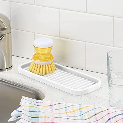 mDesign Kitchen Sink Caddy  Soap and Dish Sponge Holder for Beside The Kitchen Sink  Quick Drying Soap Dish with Ribbed Base  White