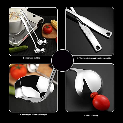 Stainless Steel Soup Ladle Spoon, Kitchen Ladle Spoons with Pour, Spout Ladles for Serving, Oil Soup Spoon Pouring Ladle, Kitchen Serving Ladle for Soup Sauce Stew Cooking Gravy, 11.8 Inch - Image 3