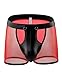 comeondear Leder Boxershorts für Männer Sexy Latex Slip Herren Große Größen Retroshorts Transparent Mesh Kunstleder Erotische Unterwäsche Ouvert Wetlook Unterhosen mit Knöpfe Dessous Reizwäsche(Rot,L)