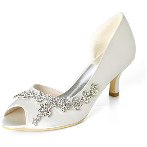 LLBubble Women Kitten Heels Peep Toe Wedding Shoes Satin Bridal Pumps Formal Party Dress Shoes-6.5 Ivory Cover