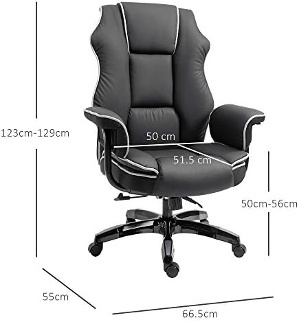 Vinsetto Piped PU Leather Office Chair, High Back Executive Chair, Computer Desk Chair with Armrests, Adjustable Height, Black