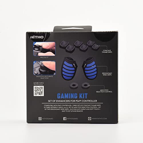 NiTHO Gaming Kit para Mando de PlayStation 4, Incluye Mangos de Silicona Antisudor, Anillos de Precisión, Empuñaduras para Pulgar, Mejora el Control y la Precisión del Juego para PS4 - Azul/Negro - imagen 10