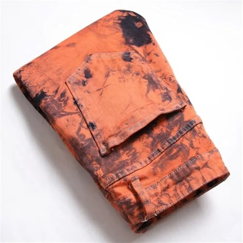 Men's Personality Orange Jeans Fashion Vintage Stretch Slim Casual Denim Pants Streetwear Hip Hop Trousers4