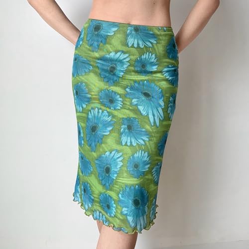 Casual Slim Short Women's Skirt Floral Printed Bodycon Thin Mesh Bodycon Skirt Vintage Daily Going Out (图片色,Small)4