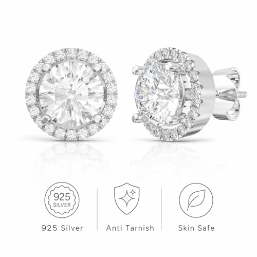 Image of 925 Sterling Silver Stud Earrings for Women | Cubic Zirconia Solitaire Ear Studs | Lightweight Hypoallergenic Anti-Tarnish Daily Wear Jewellery | Gift for Girls, Wife, Girlfriend, Mother, Sister | Birthday, Anniversary, Rakhi
