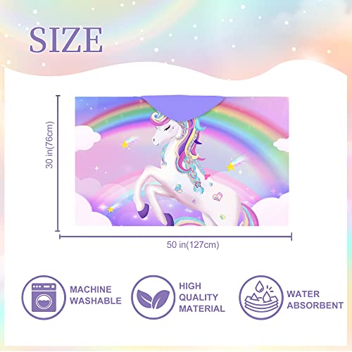 Unicorn Hooded Towel, Unicorn Beach Towel, Unicorn Towel For Girls 30" X 50", Cute Pink Rainbow Microfiber Absorbent Quick Dry Bath Swim Pool Towel Poncho Bathrobe With Hood Gifts For Kids Toddler #TOP1