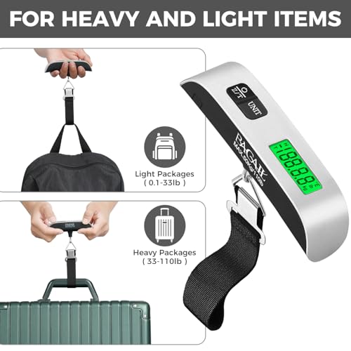 Image of BAGAIL Digital Luggage Scale, 110lbs Hanging Baggage Scale with Backlit LCD Display, Portable Suitcase Weighing Scale, Travel Luggage Weight Scale with Hook, Strong Straps for Travelers