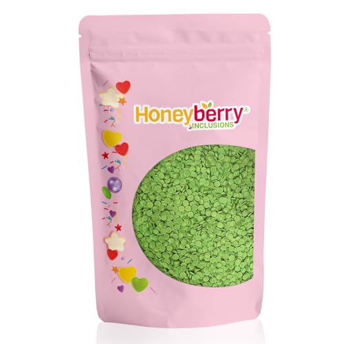 HONEYBERRY INCLUSIONS - Grisones de confeti verde de 200 g, gránulos verdes naturales de alta calidad, círculos de confeti verde comestibles para hornear, decoraciones de cupcakes y pasteles, helados