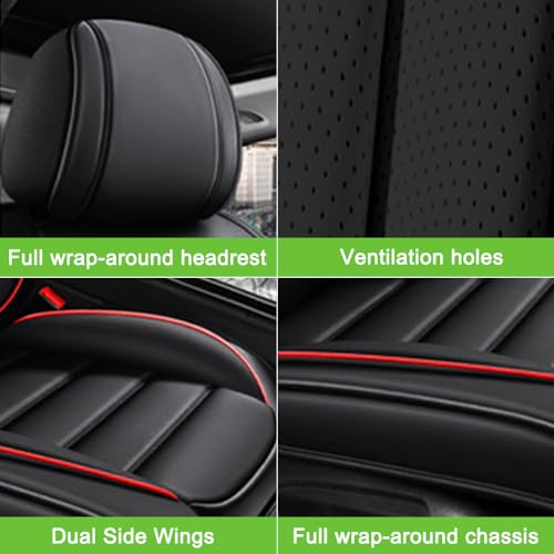Image of Seat Covers for Subaru Outback 2006-2024,2PCS Nappa Leather Car Seat Covers,Waterproof Seat Protectors Auto Seat Covers,Breathable Nonslip Interior Cover Seats for Cars(Black and Red)