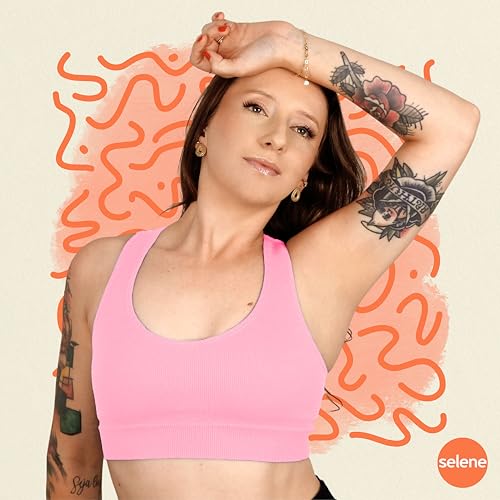 SELENE Top Academia Sem Costura Canelado Poliamida Nadador Sem Costura Feminino, Rosa Claro, P