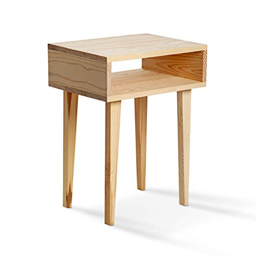 SUENOSZZZ - Mesita de Noche Color Natural DIY, Estilo nordico para Dormitorio Mesita de diseño con Hueco | Mueble de Madera de Pino para dormitorios | Mesa/Comoda sin Cajon