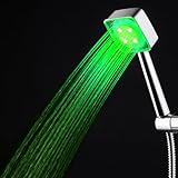 Gettimore Alcachofa de ducha de mano con sensor de temperatura que cambia de color, indicador LED alimentado por agua para frío/calor, plástico ABS, acabado cromado, 230 x 85 mm