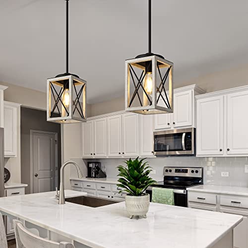 Image of DEWENWILS Pendant Light, Metal Pendant Light Fixtures with Wooden Grain Finish, 48 inch Adjustable Pipes for Flat and Slop Ceiling, Hanging Ceiling Lamp for Kitchen, Living Room, Bedroom, E26 Base