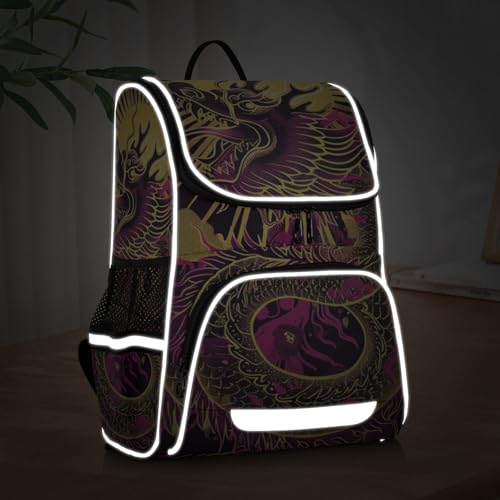 Mochila escolar reflectante con dragón chino para niños 5