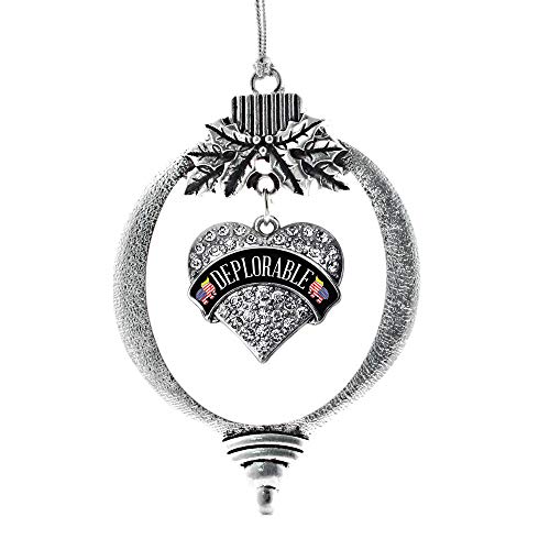 Inspired Silver - Deplorable - Silver Christmas Ornament - Pave Heart Charm Christmas Tree Ornament with Cubic Zirconia - Holiday Hanging Decoration