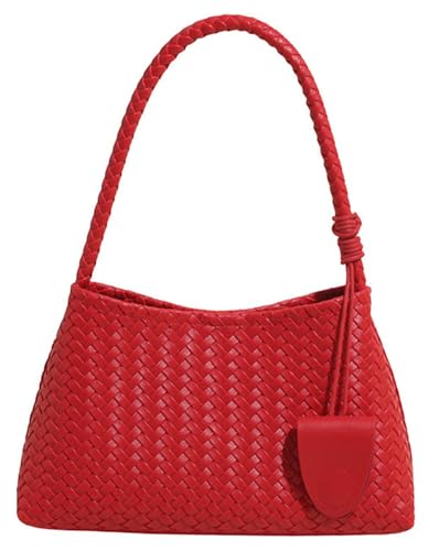 Women PU Leather Shoulder Bag Woven Hobo Tote Handbag Solid Underarm Purse Commuting Travel Dating