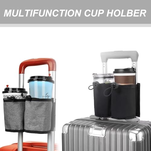 Image of 2 in 1 Luggage Cup Holder for Travel - Hands-Free Drink Holder for Suitcase Holds Two Cups of Coffee & Travelers - Ideal for on-The-go Travelers, Easy-to-Carry Design for All