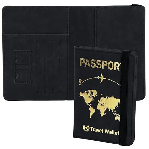 RFID Blocking PU Leather Passport Holder Cover for Men & Women | Travel Passport Case with Card Slots | Document Organizer for Passport, Cards, Ticket