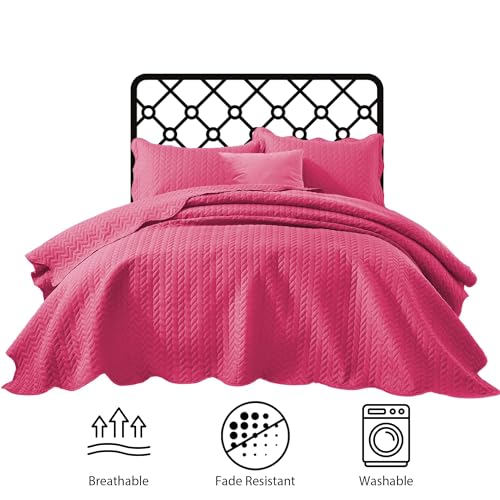 IR Imperial Rooms Twin Quilt Bedding Set Size (66” x 86”) + 1 Pillow Shams (20” x 26” + 2”) - 2 Pcs All Season Lightweight Reversible Microfiber Coverlet Embossed Quilt Bedspread (Pink)