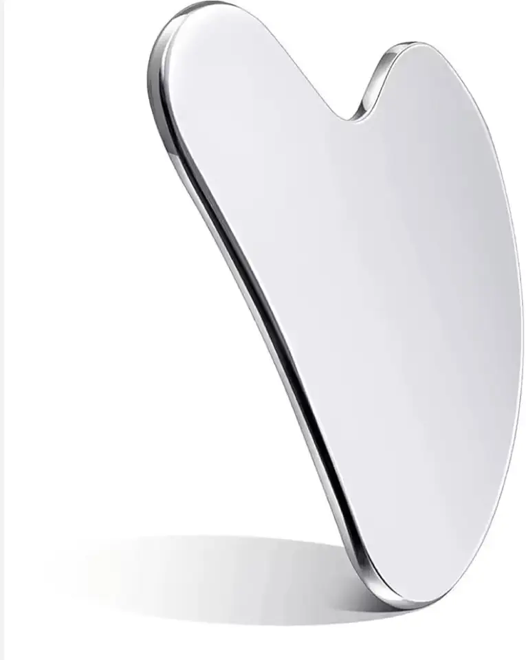 Pedra Gua Sha Inox Profissional – Massageador Facial e Corporal Anatômico, Drenagem Linfática e Lifting Natural, Aço Inoxidável Médico, Reutilizável e Higiênico (Inclui Bolsinha Protetora)