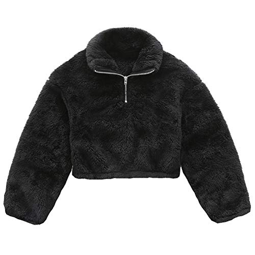 Girls Quarter Zip Hoodie Sherpa Long Sleeve Winter Top Warm Coat Fall Fleece Pullover Black 6t 7t