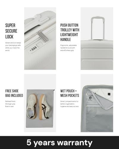 Image of SNITCH Layer 3Pc Set Light Grey Polypropylene Hard Travel Suitcase - Suitcase for Travel Set of 3 & Luggage with 8 Wheels, Premium Lock, Wet & Dry Pouch & Free Shoe Bag