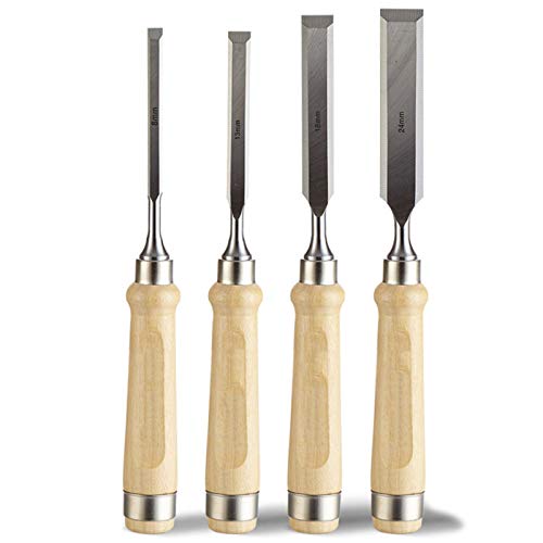 CLLBANT Wood Chisel Set 4 Pieces,Woodworking Carving Heavy Duty Hand Tools, Professional Carpentry Gouges Tool with Wooden Handles