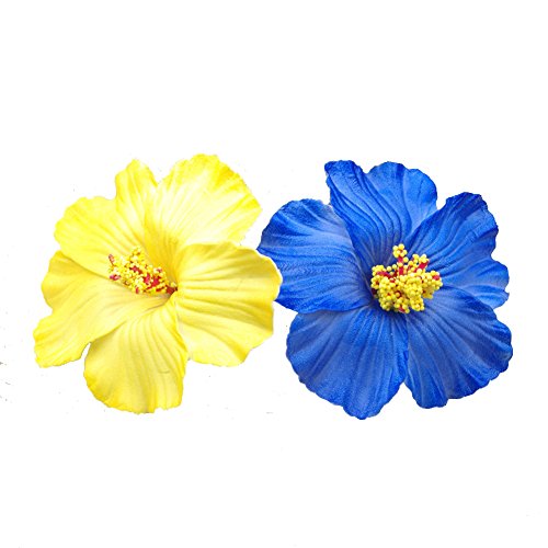 2 PCS 9cm Hawaiian Hibiscus EVA Foam Head Flower Party Beach Photos Hair Clip (Blue + Yellow)