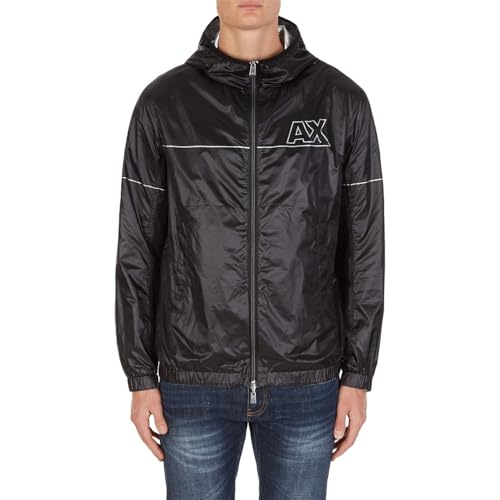 Image of Armani Exchange Men's Reversible Shiny Metallic Linear Logo Nylon Jacket